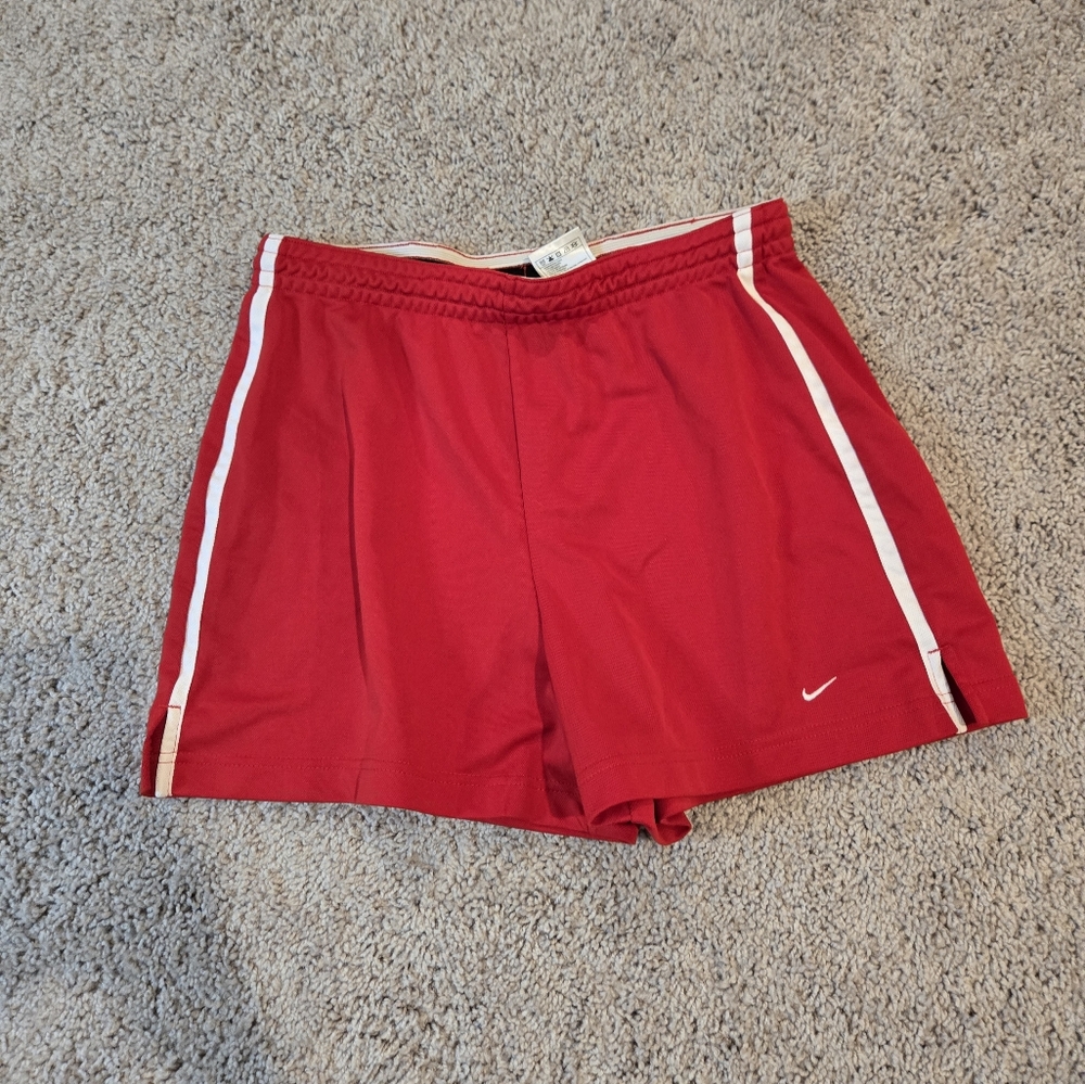 Nike Women's Red Athletic Shorts with White Trim Size Large